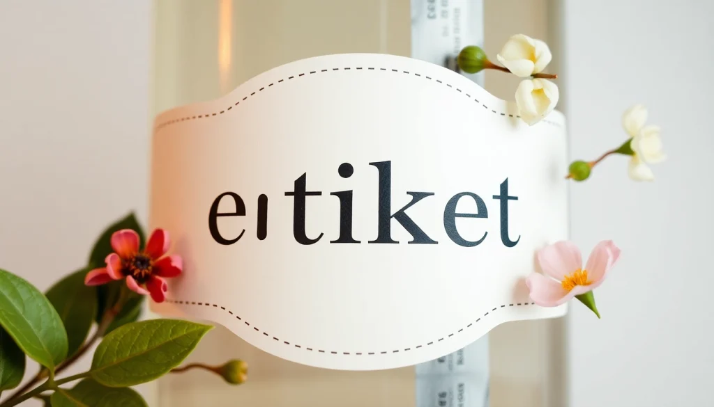 Create an elegant etiket label showcasing natural beauty elements like flowers and leaves for a soothing aesthetic.