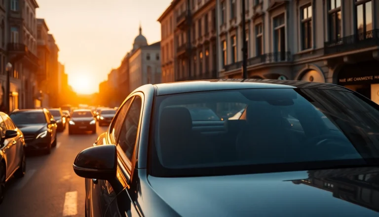 Offering professional driver hire ISTANBUL with a luxurious car against a picturesque sunset backdrop.