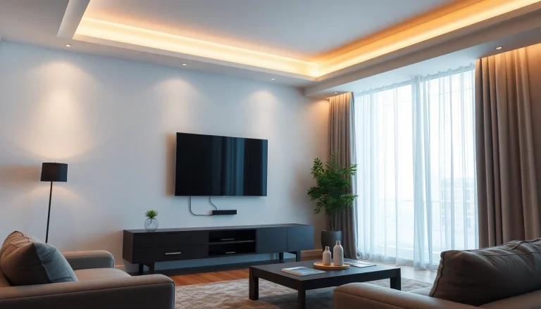 Experience seamless entertainment with SmartHomeGuysPHX's professional TV mounting service in a stylish lounge.