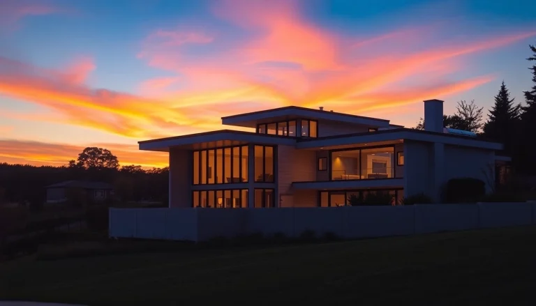 Stunning view of the Margaret Drive residence showcasing modern architecture amidst a picturesque sunset.