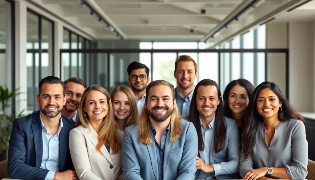 Capturing company headshots for diverse professionals in a bright modern office environment.