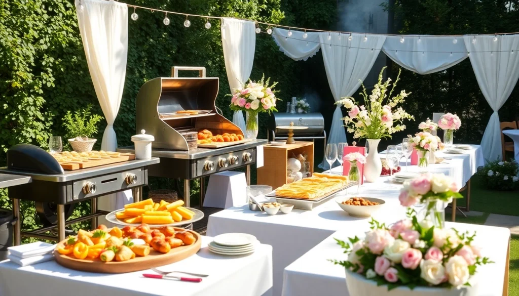 Hochzeit Grill Catering für Berlin featuring an elegant outdoor setup with vibrant dishes and romantic decor.