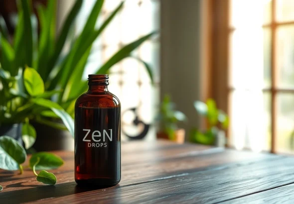 Buy zen drops to embrace calmness in a tranquil setting with a soothing nature backdrop.