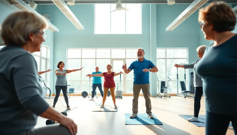 Senior Fitness trainer Jersey City leads a joyful exercise session with seniors, showcasing inclusivity and engagement.