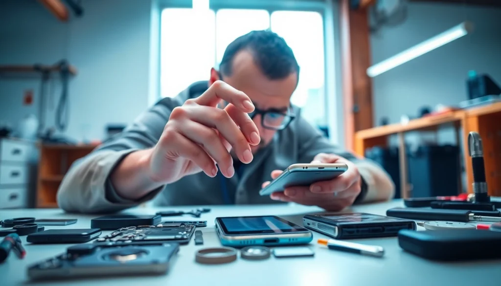Riparazione cellulari a Torino con esperti mentre riparano uno smartphone danneggiato.