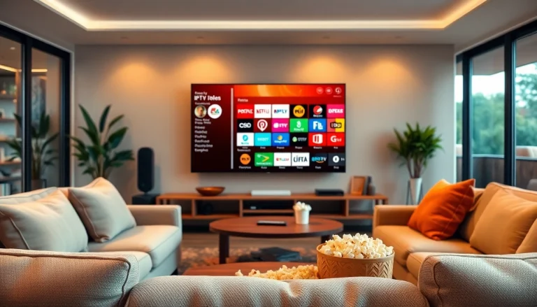 Enjoying a no credit card IPTV trial on a modern TV setup in a cozy living room.
