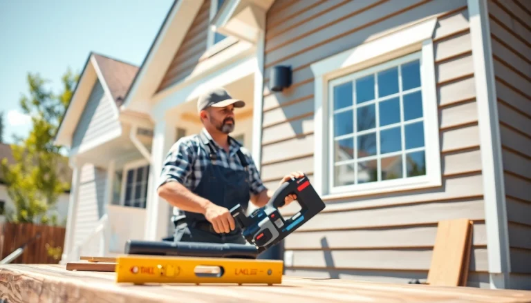 Expert exterior renovation in progress with a craftsman installing fresh siding on a home.