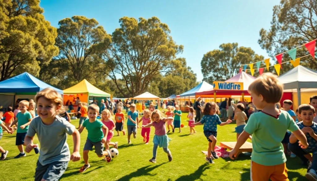 Engaging scene at a wildfire event in Perth, showcasing children enjoying various fun activities.