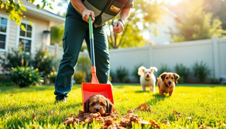 Weekly dog poop scooping service in action, highlighting a technician keeping the yard clean.
