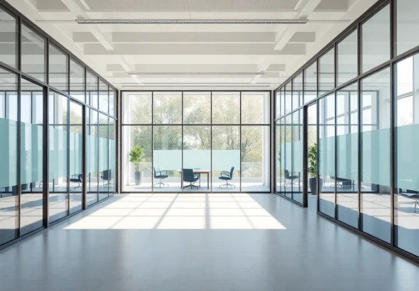 Enhance collaboration with movable glass partitions in a modern office setting