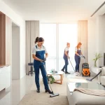 Bond cleaning Brisbane professionals thoroughly cleaning an apartment for impeccable results.