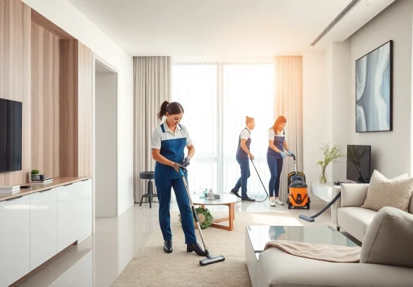 Bond cleaning Brisbane professionals thoroughly cleaning an apartment for impeccable results.