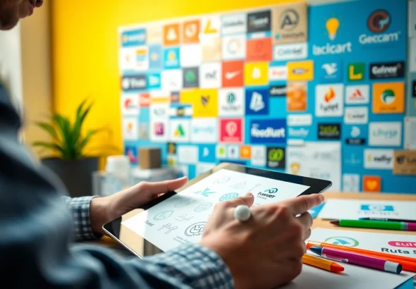 Crafting a trademark logo with precision in a dynamic design studio environment.