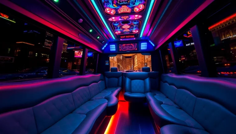 Atlanta party bus showcasing its stylish interior and vibrant lighting for unforgettable celebrations.