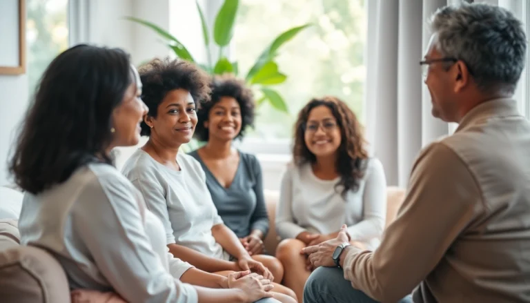 Engaging therapy session for dealing with anxiety, showcasing supportive interactions among participants.