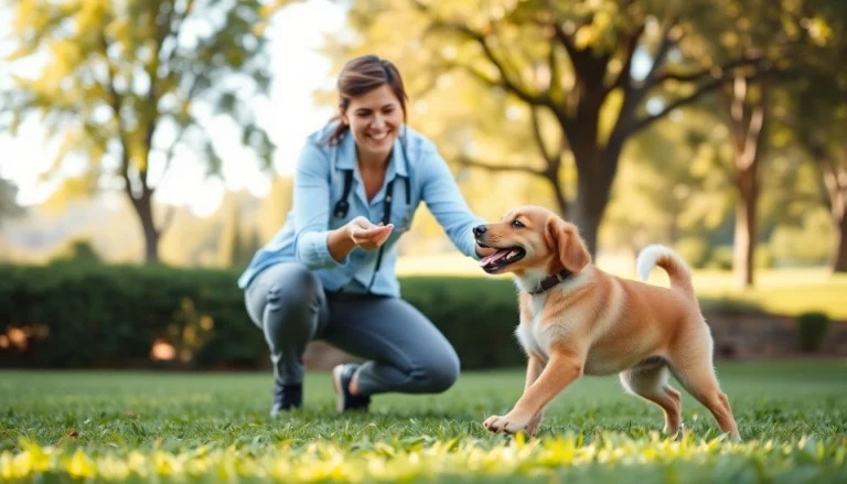Engaged puppy training session highlights Dog Training Irvine techniques for positive reinforcement.