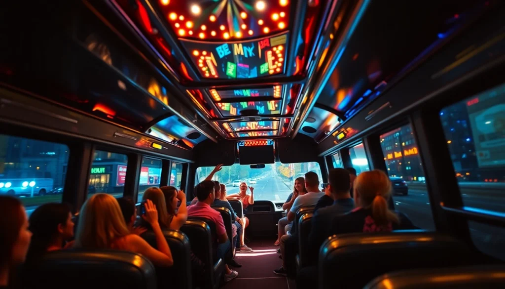 Experience the vibrant atmosphere of an Atlanta party bus featuring excited passengers and luxury decor.