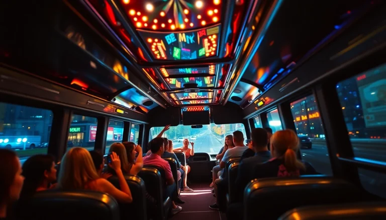 Experience the vibrant atmosphere of an Atlanta party bus featuring excited passengers and luxury decor.