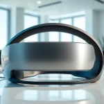 Engaging display of Apple Vision Pro headset inviting users to buy Vision Pro.