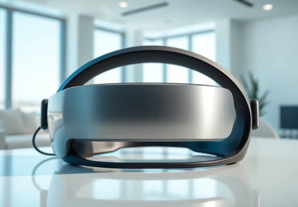 Engaging display of Apple Vision Pro headset inviting users to buy Vision Pro.