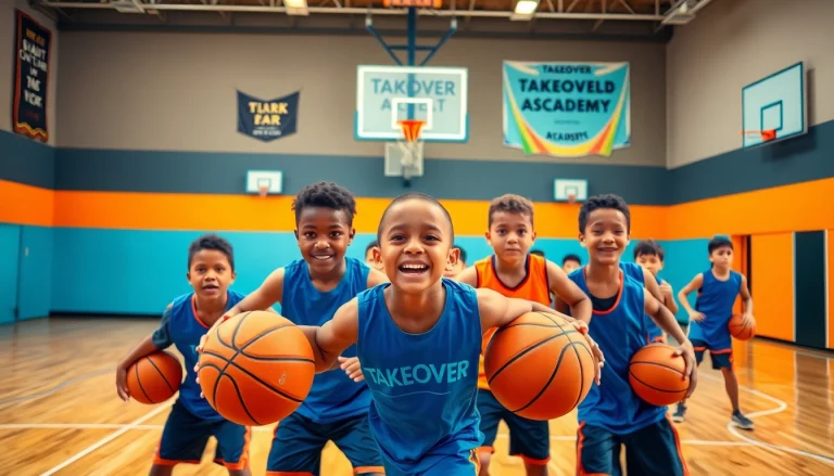Dynamic training session at the Takeover Basketball Academy, showcasing young athletes in action.