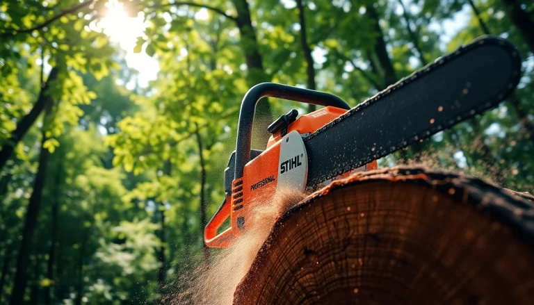 Stihl Kettensäge schneidet Holz mit Professionalität und Präzision im Wald.