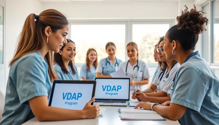 Discussing the VDAP Program during a nursing meeting in a professional setting.