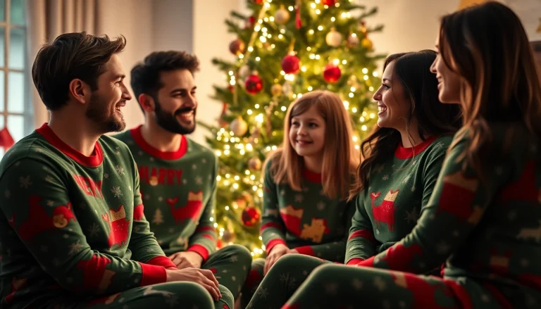 Enjoying the warmth of Bamboo Christmas pajamas by the festive tree.