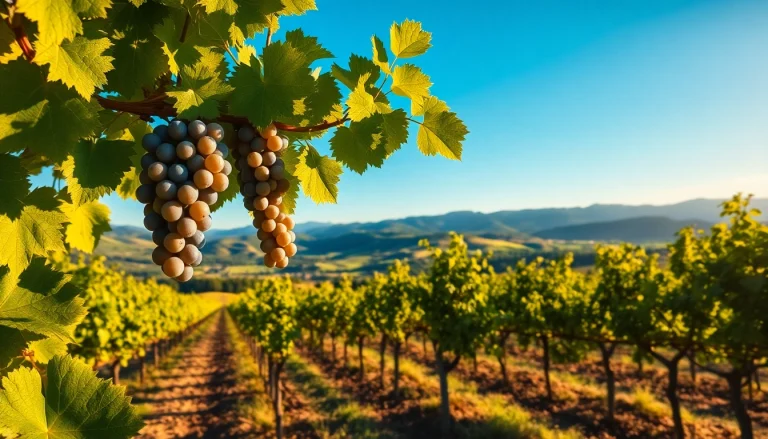 Captivating vineyard in Rhone, showcasing ripe grapes against a sunny backdrop.