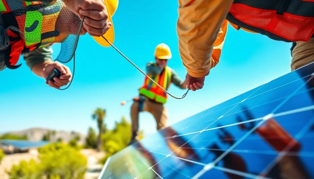 Solar panel bird mesh installation Phoenix with technicians fitting protective mesh to solar panels.