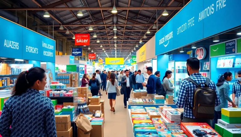 Engaging scene showcasing amazon fba wholesale products in a dynamic marketplace.