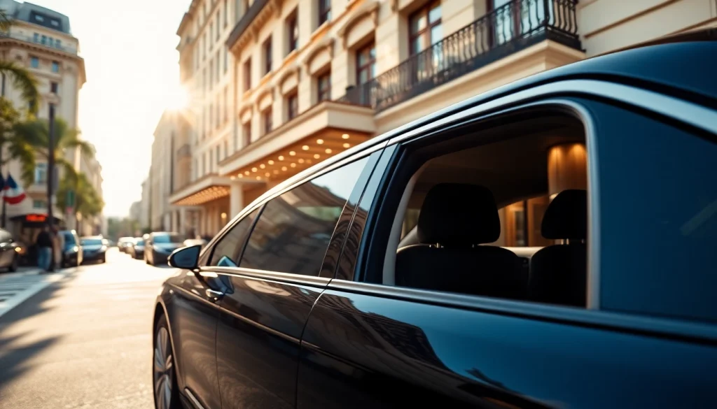 Experience luxury chauffeur service london with professional driver and elegant black sedan at a grand hotel.
