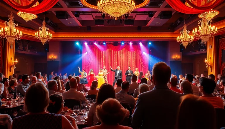 Enjoy lively performances at a dinner theater in las vegas with vibrant costumes and engaging atmosphere.