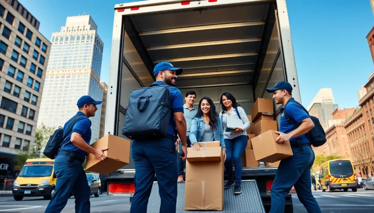 Movers assisting a family with a relocation in Manhattan moving company.