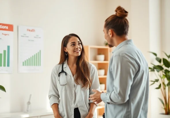 Consultation at a weight loss clinic in las vegas with a nutritionist and a client discussing health.
