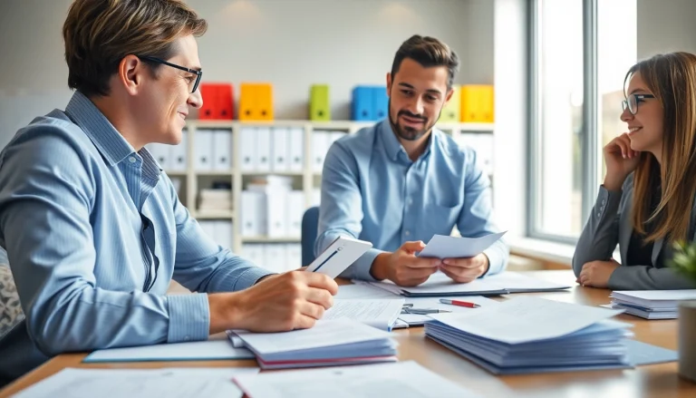 Engaging image of QSM document clearing services representative aiding clients with documentation