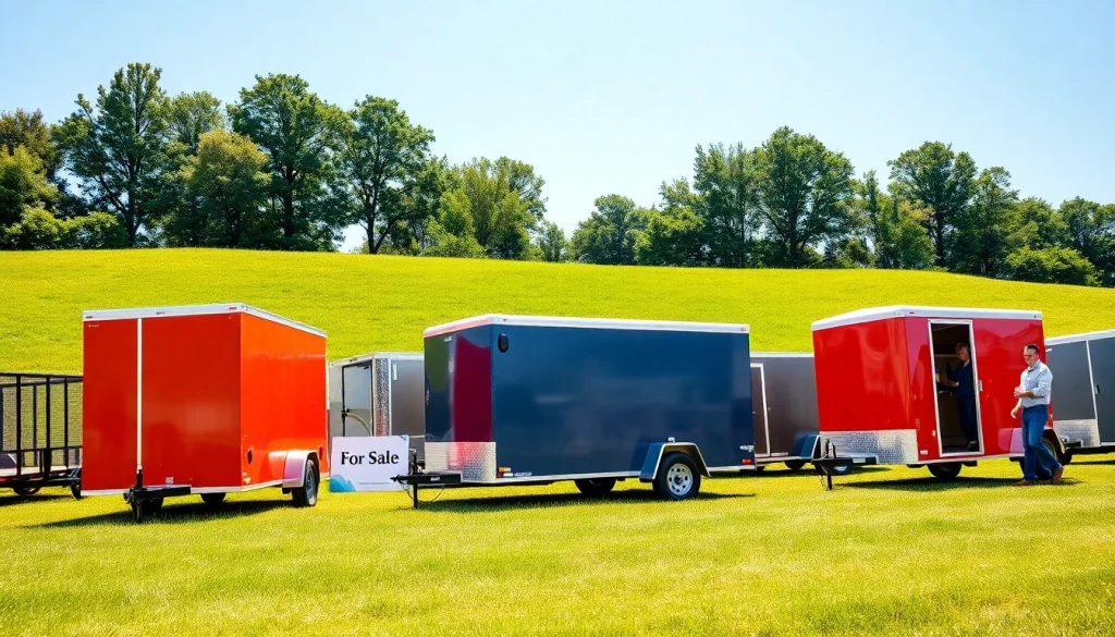 Find various trailers near me showcased in a vibrant outdoor setting with colorful designs and a welcoming atmosphere.